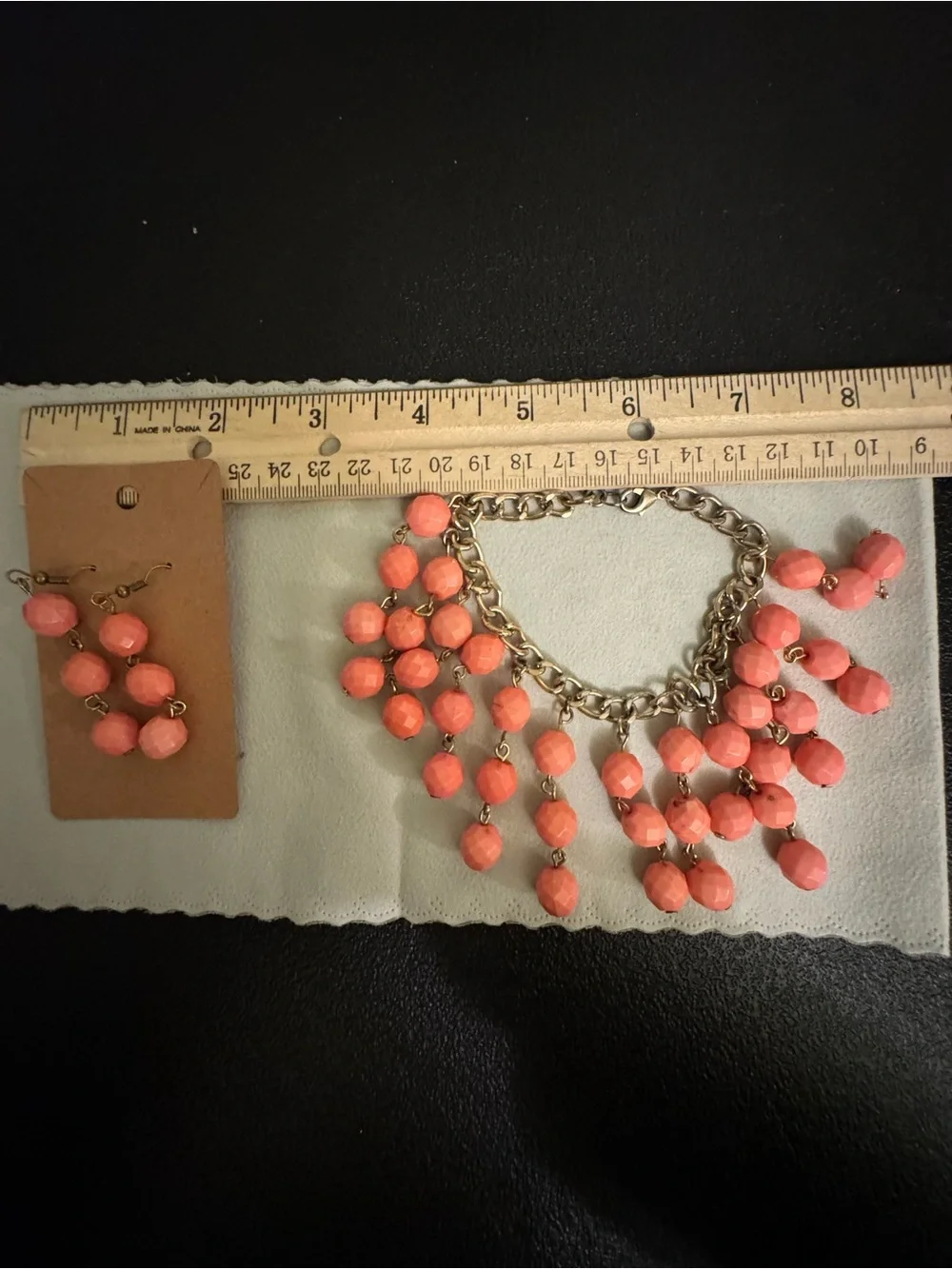 Coral Plastic Bead Statement Bracelet and Earrings Set
